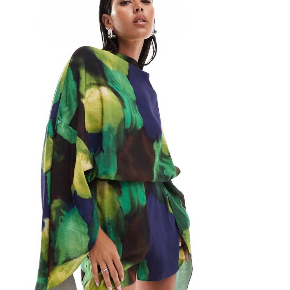 ASOS Green Batwing Overlay Playsuit (Romper)